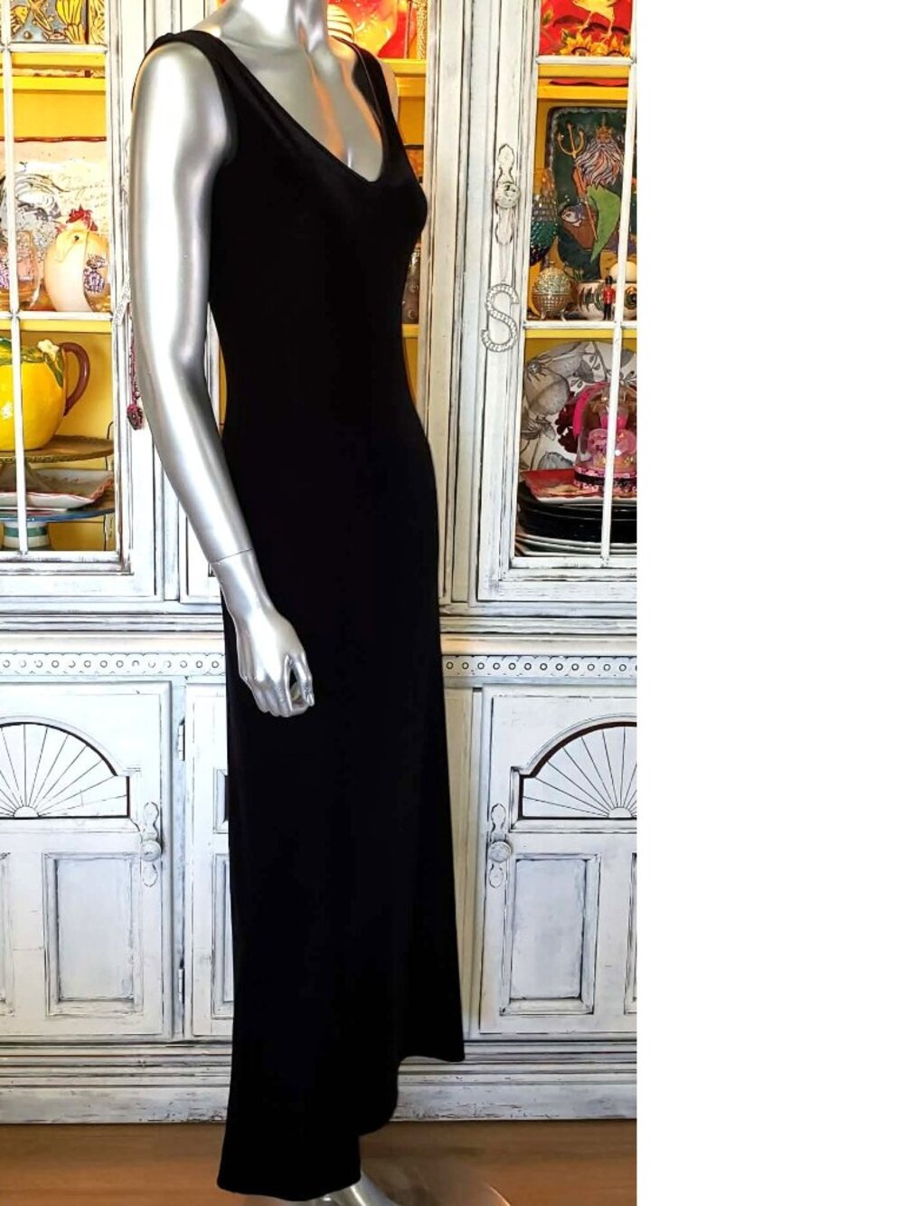 Vintage Betsey Johnson Slip Dress Evening 90s Black Velvet Backless Rose Floral - Picture 10 of 16